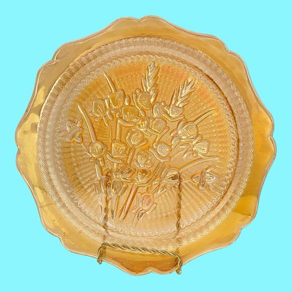 Jeannette Carnival Glass Vintage 1950’s Marigold Iris And Herringbone Plate 9” - Picture 3 of 8